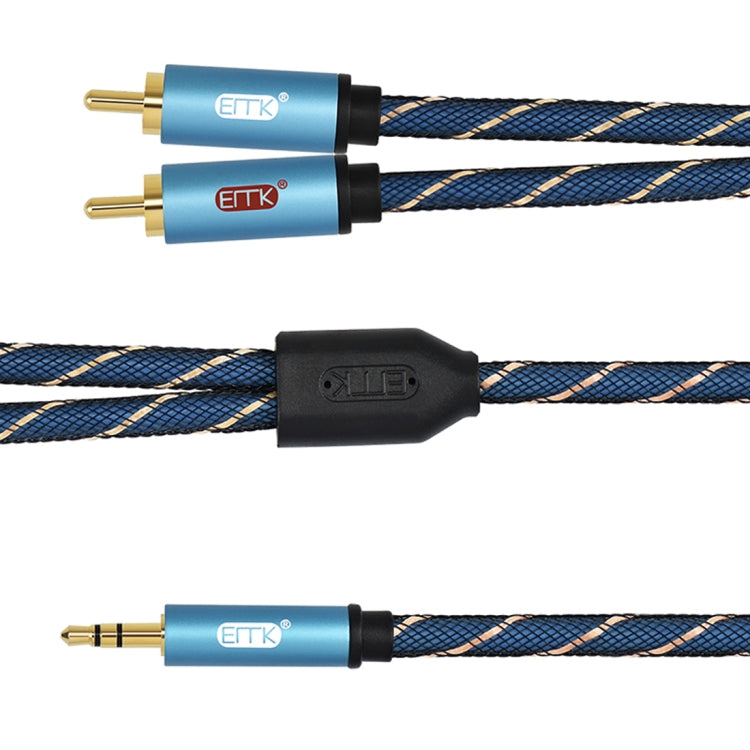 EMK 3.5mm Jack Male to 2 x RCA Male Gold Plated Connector Speaker Audio Cable, Cable Length:1.5m(Dark Blue)