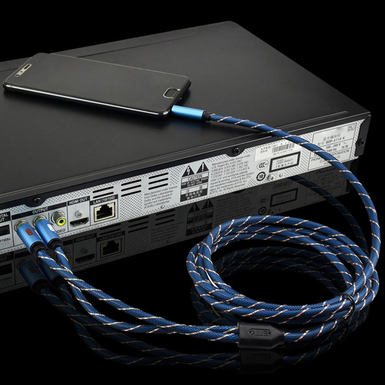 EMK 3.5mm Jack Male to 2 x RCA Male Gold Plated Connector Speaker Audio Cable, Cable Length:1.5m(Dark Blue)