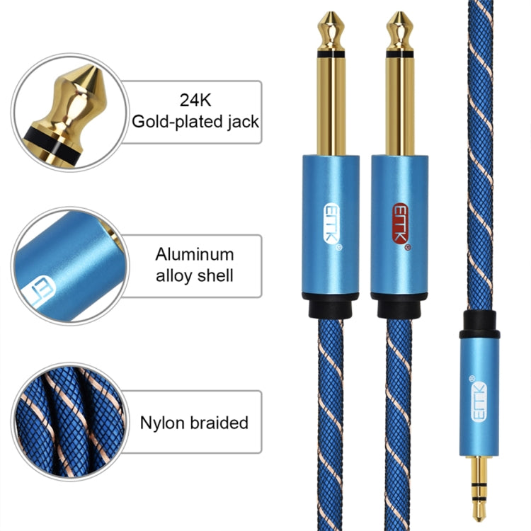 EMK 3.5mm Jack Male to 2 x 6.35mm Jack Male Gold Plated Connector Nylon Braid AUX Cable for Computer / X-BOX / PS3 / CD / DVD, Cable Length:5m(Dark Blue)