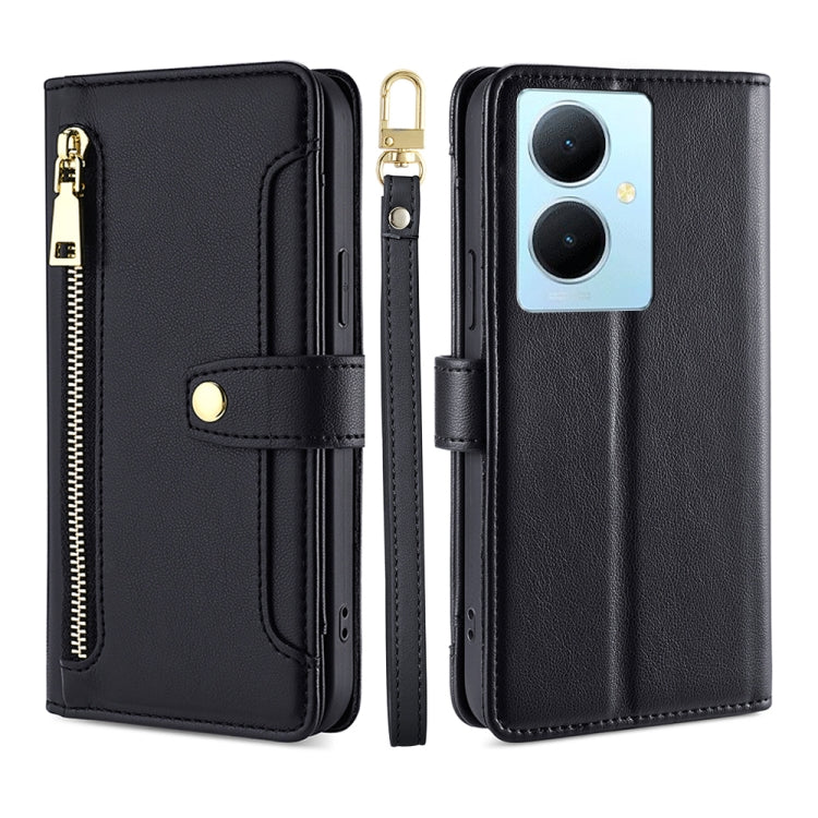 For vivo Y78 Plus 5G Lite Sheep Texture Cross-body Zipper Wallet Leather Phone Case