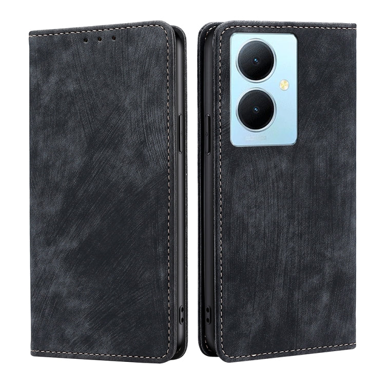 For vivo Y78 Plus 5G RFID Anti-theft Brush Magnetic Leather Phone Case
