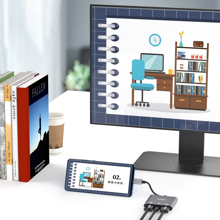 Onten 9175S 3 in 1 USB-C / Type-C to HDMI Adapter(Grey)