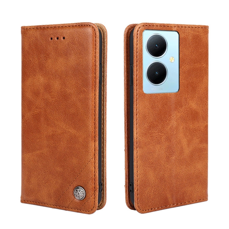 For vivo Y78 Plus 5G Non-Magnetic Retro Texture Leather Phone Case