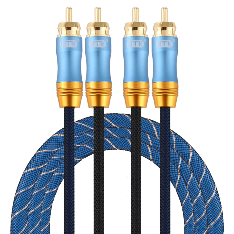 EMK 2 x RCA Male to 2 x RCA Male Gold Plated Connector Nylon Braid Coaxial Audio Cable for TV / Amplifier / Home Theater / DVD, Cable Length:1.5m(Dark Blue)