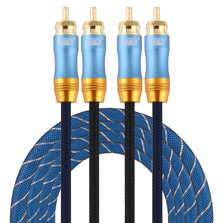 EMK 2 x RCA Male to 2 x RCA Male Gold Plated Connector Nylon Braid Coaxial Audio Cable for TV / Amplifier / Home Theater / DVD, Cable Length:2m(Dark Blue)