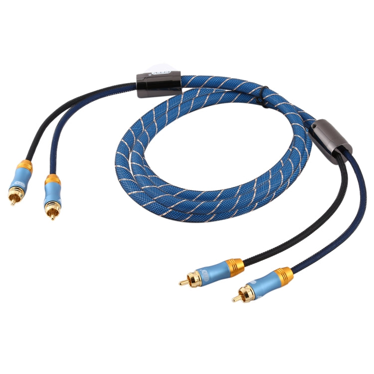 EMK 2 x RCA Male to 2 x RCA Male Gold Plated Connector Nylon Braid Coaxial Audio Cable for TV / Amplifier / Home Theater / DVD, Cable Length:2m(Dark Blue)