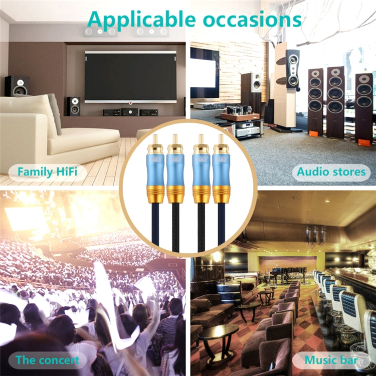 EMK 2 x RCA Male to 2 x RCA Male Gold Plated Connector Nylon Braid Coaxial Audio Cable for TV / Amplifier / Home Theater / DVD, Cable Length:2m(Dark Blue)