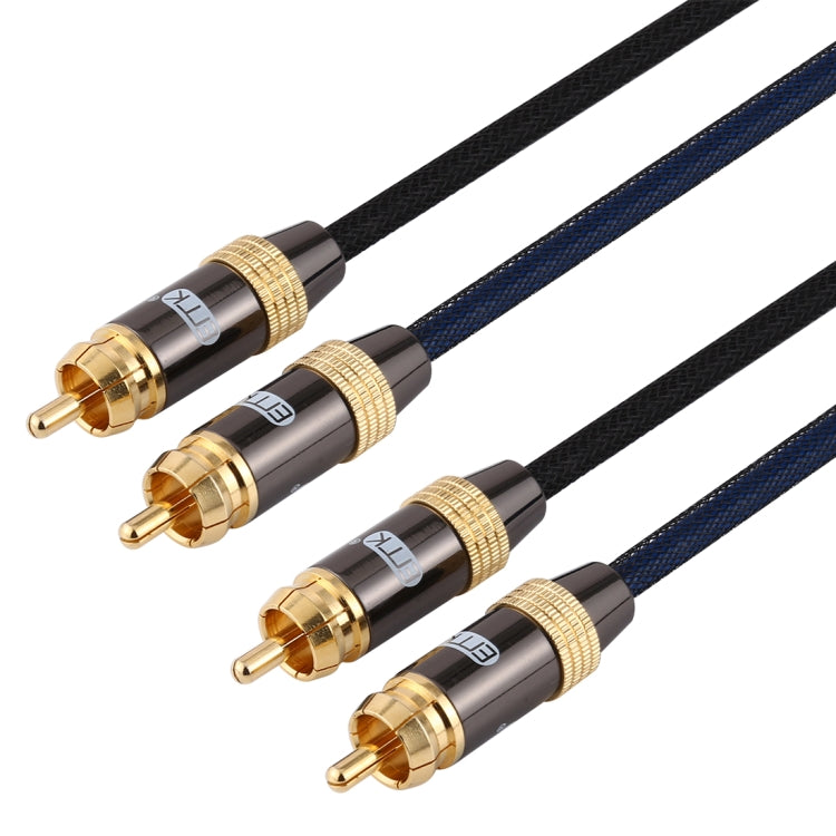 EMK 2 x RCA Male to 2 x RCA Male Gold Plated Connector Nylon Braid Coaxial Audio Cable for TV / Amplifier / Home Theater / DVD, Cable Length:2m(Black)