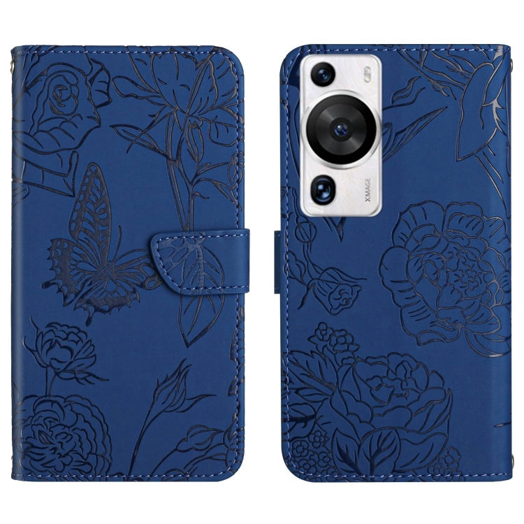For Huawei P60 Pro HT03 Skin Feel Butterfly Embossed Flip Leather Phone Case