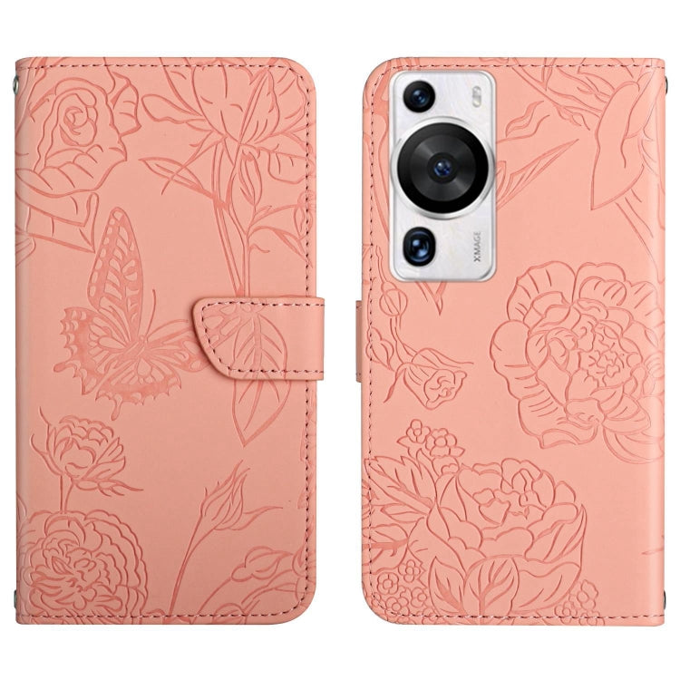 For Huawei P60 Pro HT03 Skin Feel Butterfly Embossed Flip Leather Phone Case