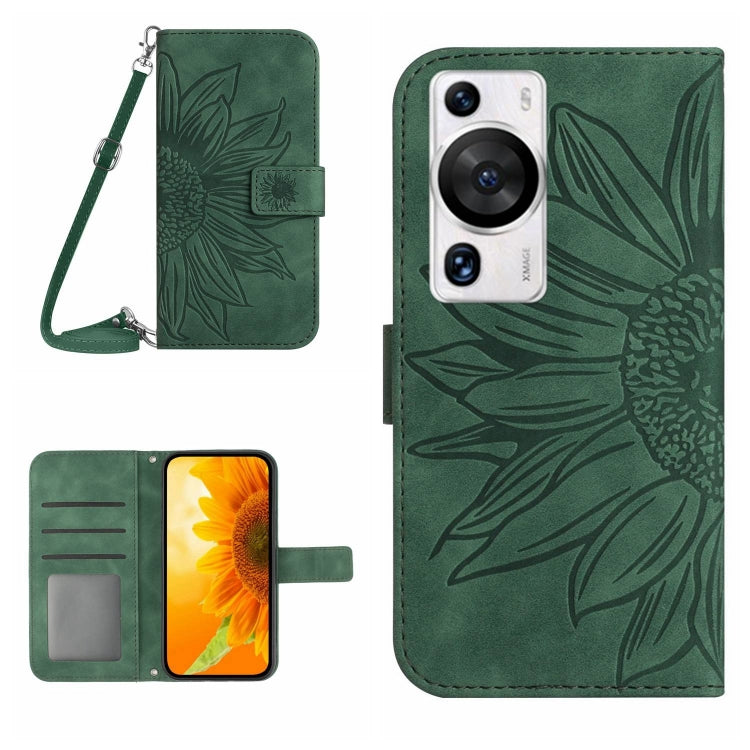 For Huawei P60 Pro Skin Feel Sun Flower Embossed Flip Leather Phone Case with Lanyard