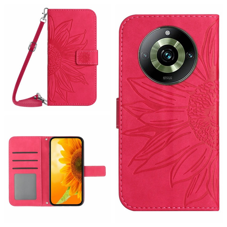 For Realme 11 Pro Skin Feel Sun Flower Embossed Flip Leather Phone Case with Lanyard
