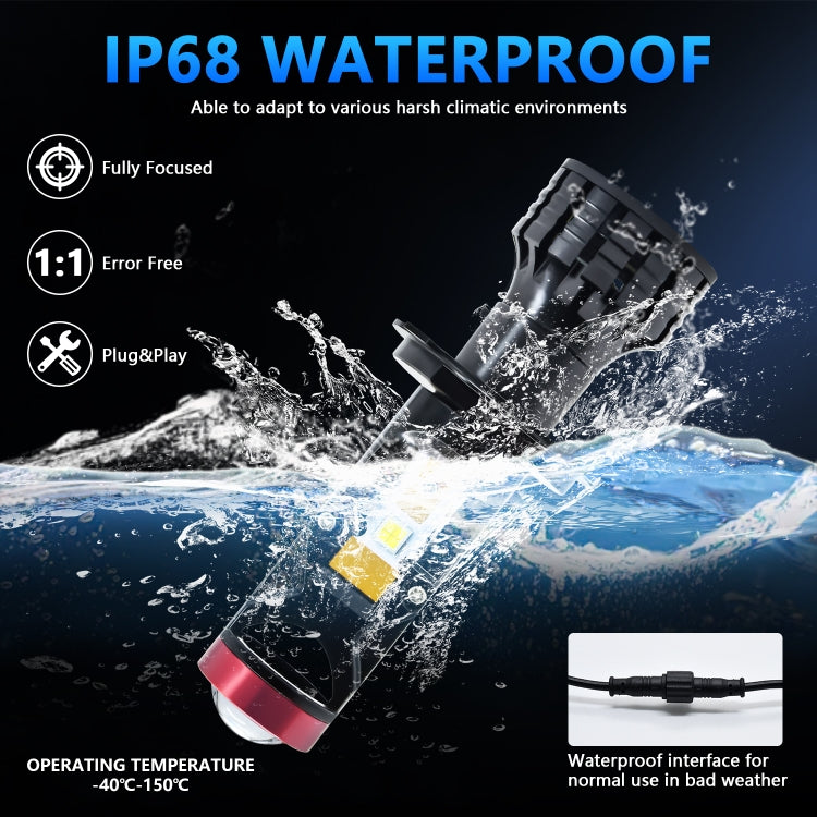 N3 1 Pair H4 Car Fisheye Bifocal LED Headlight(Black)