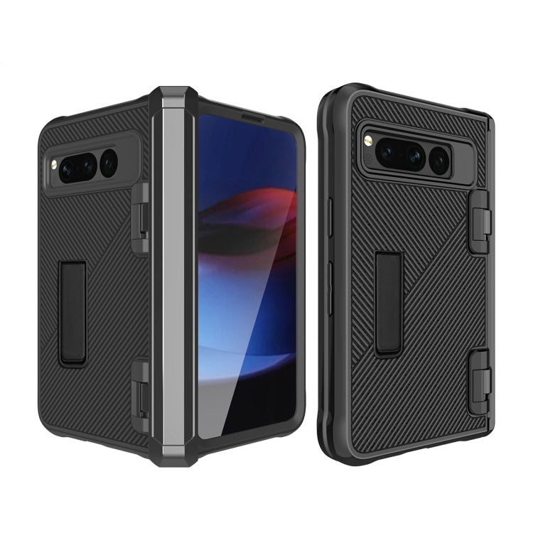 For Google Pixel Fold Twill Texture Integrated Shockproof Phone Case with Holder
