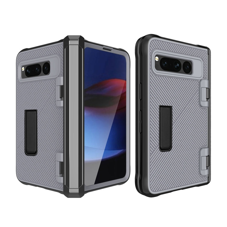 For Google Pixel Fold Twill Texture Integrated Shockproof Phone Case with Holder