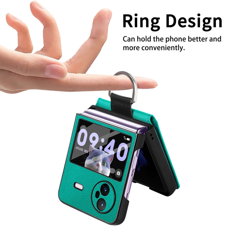 For vivo X Flip Litchi Texture Card Bag Shockproof Phone Case with Ring Holder / Film