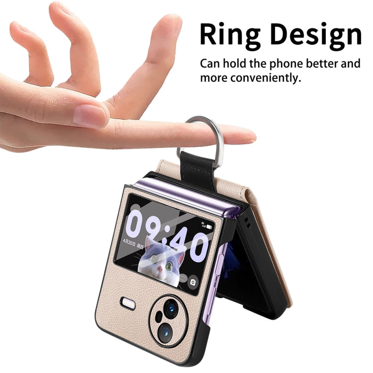 For vivo X Flip Litchi Texture Card Bag Shockproof Phone Case with Ring Holder / Film