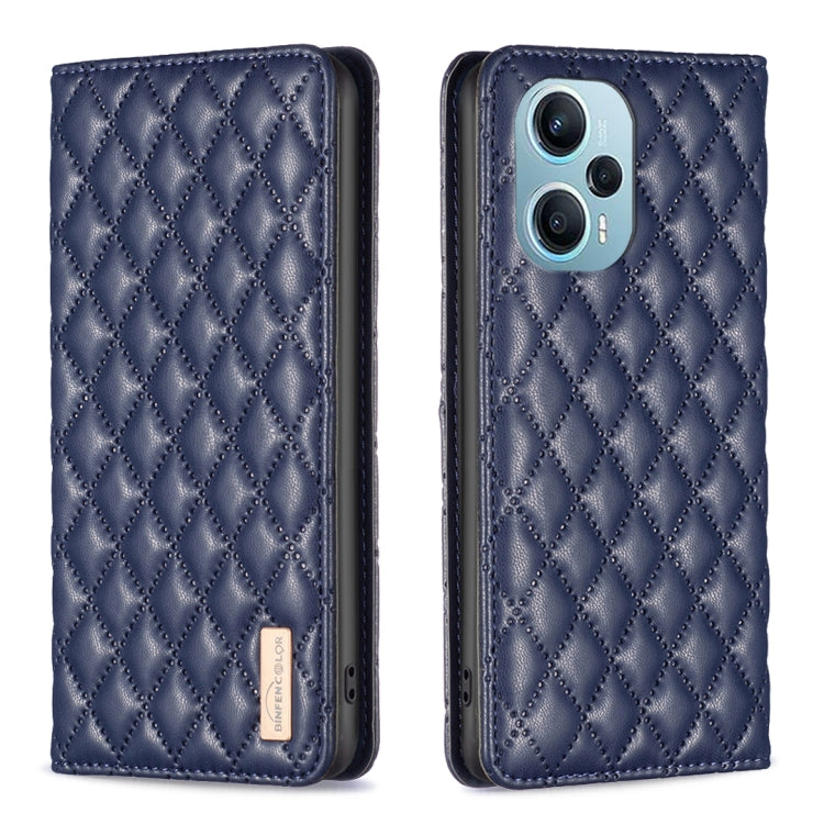 For Xiaomi Poco F5 5G / Redmi Note 12 Turbo Diamond Lattice Magnetic Leather Flip Phone Case