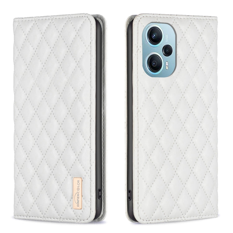 For Xiaomi Poco F5 5G / Redmi Note 12 Turbo Diamond Lattice Magnetic Leather Flip Phone Case