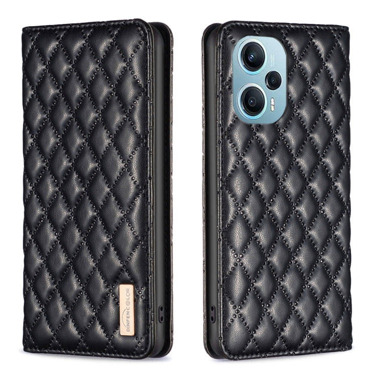 For Xiaomi Poco F5 5G / Redmi Note 12 Turbo Diamond Lattice Magnetic Leather Flip Phone Case