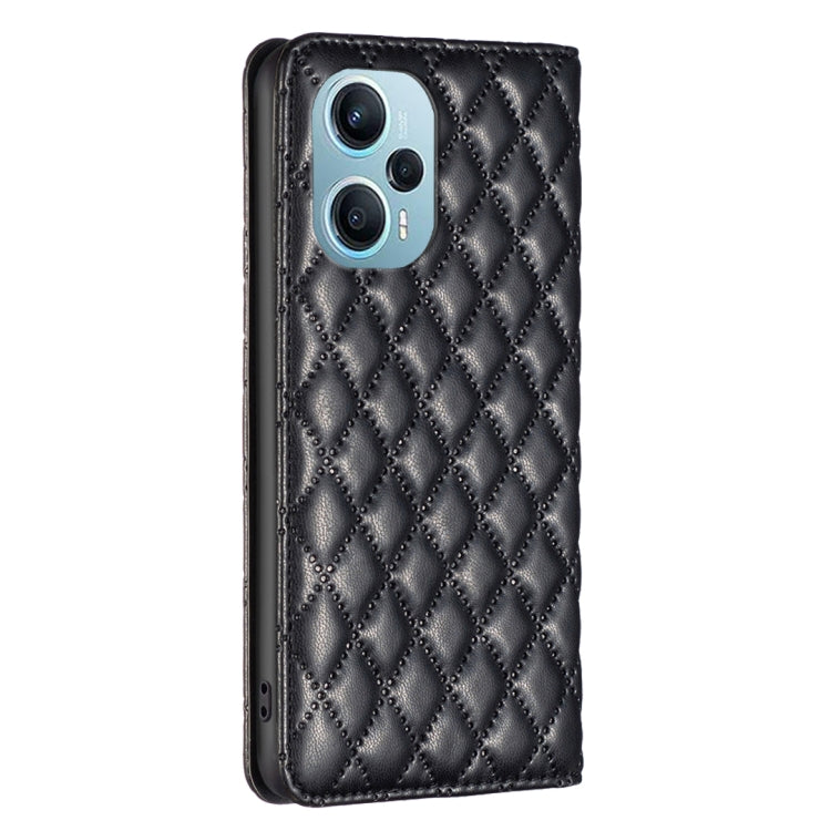 For Xiaomi Poco F5 5G / Redmi Note 12 Turbo Diamond Lattice Magnetic Leather Flip Phone Case