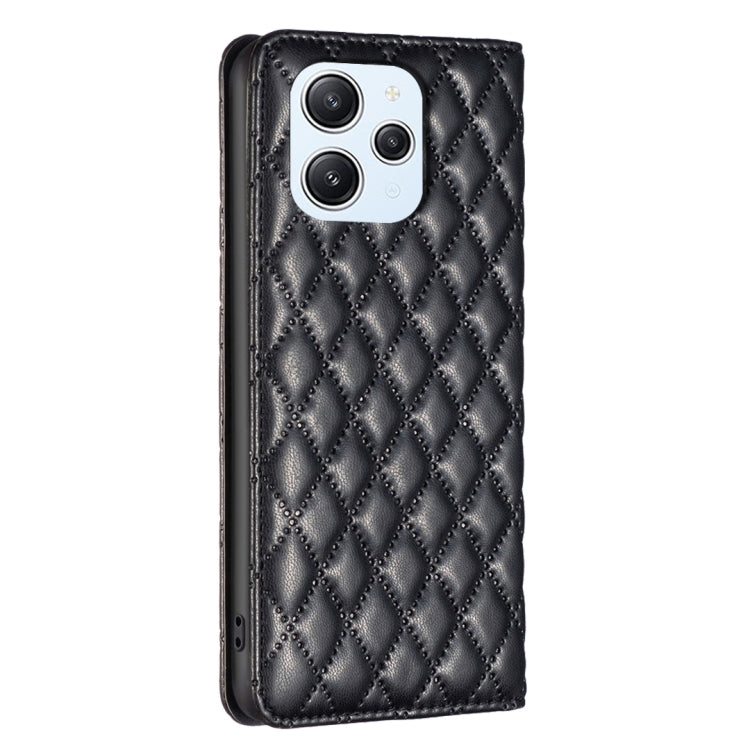 For Xiaomi Redmi 12 4G Diamond Lattice Magnetic Leather Flip Phone Case
