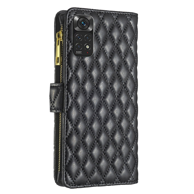 For Xiaomi Redmi Note 12S 4G / Note 11 Diamond Lattice Zipper Wallet Leather Flip Phone Case