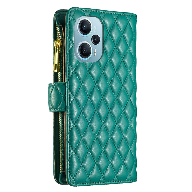 For Xiaomi Poco F5 5G / Redmi Note 12 Turbo Diamond Lattice Zipper Wallet Leather Flip Phone Case