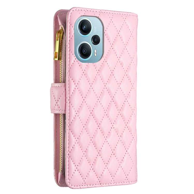 For Xiaomi Poco F5 5G / Redmi Note 12 Turbo Diamond Lattice Zipper Wallet Leather Flip Phone Case
