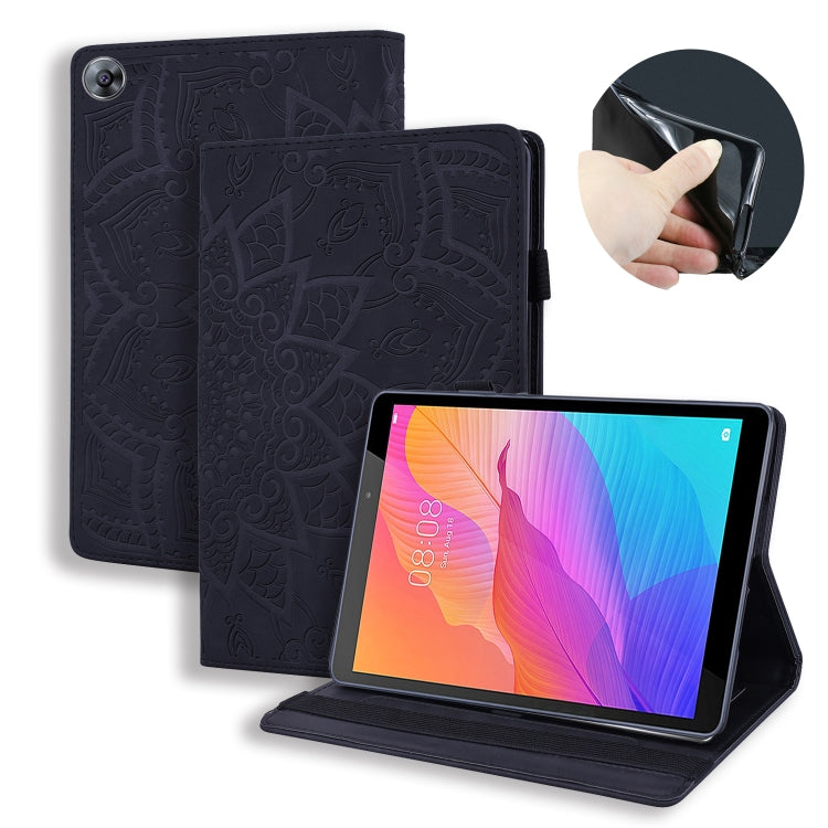 For Huawei MatePad T8 Calf Pattern Double Folding Design Embossed Leather Case with Holder & Card Slots & Pen Slot & Elastic Band