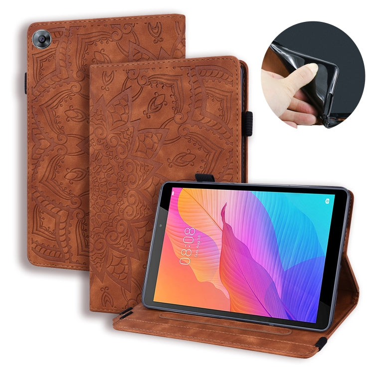 For Huawei MatePad T8 Calf Pattern Double Folding Design Embossed Leather Case with Holder & Card Slots & Pen Slot & Elastic Band