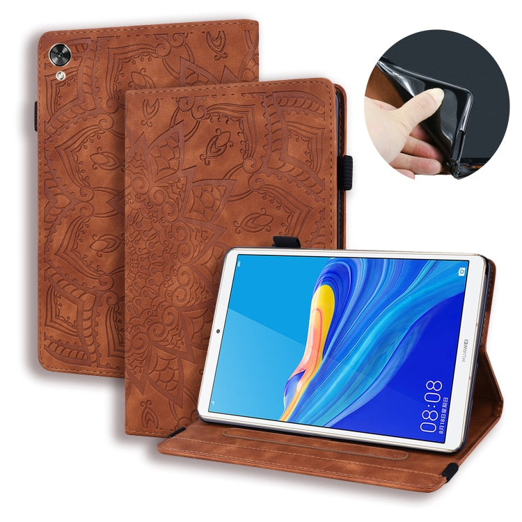 For Huawei MediaPad M6 8.4 Calf Pattern Double Folding Design Embossed Leather Case with Holder & Card Slots & Pen Slot & Elastic Band