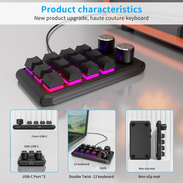 Bluetooth Wireless 12KV2 MOLD Mini Mechanical 12 Keys 2 Knob Custom Programming Keyboard