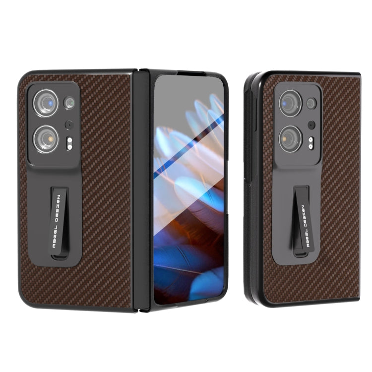 For OPPO Find N2 Carbon Fiber Texture Integrated Protective Phone Case with Holder