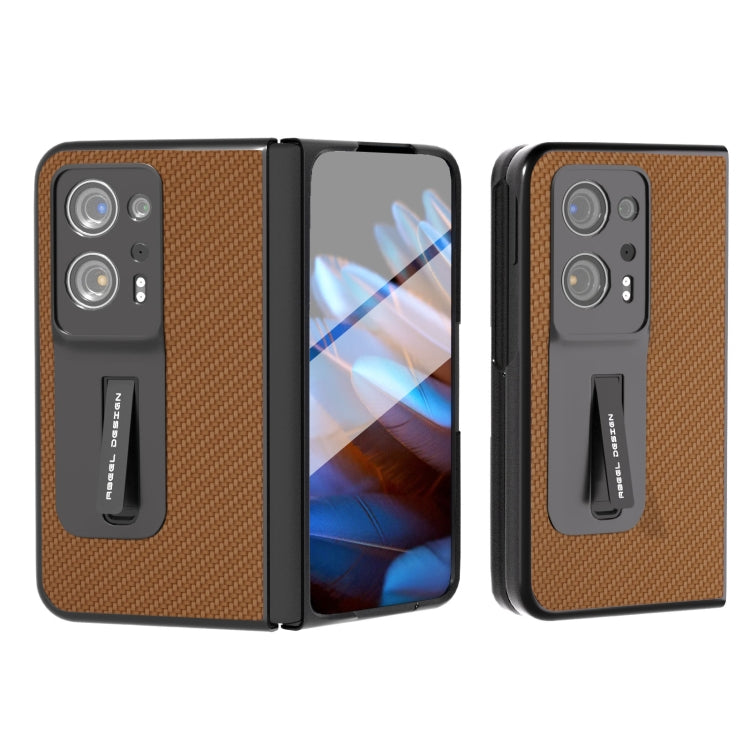 For OPPO Find N2 Carbon Fiber Texture Integrated Protective Phone Case with Holder