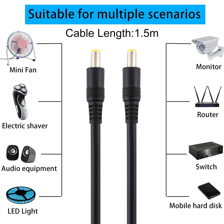 DC Power Plug 5.5 x 2.5mm Male to Male Adapter Connector Cable, Cable Length:1.5m(Black)