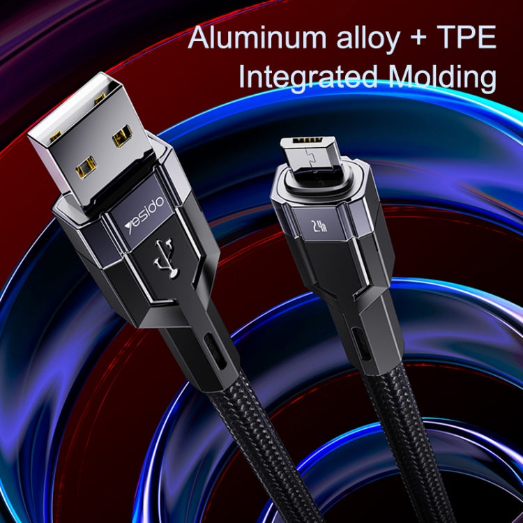 YESIDO CA106 1.2m 2.4A USB to Micro USB OD0.6 Charging Data Cable(Black)