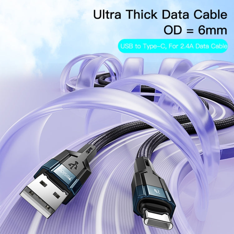 YESIDO CA106 1.2m 2.4A USB to USB-C / Type-C OD0.6 Charging Data Cable(Black)