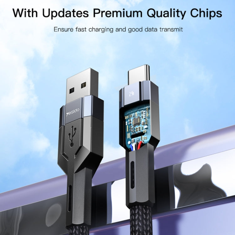 YESIDO CA106 1.2m 2.4A USB to USB-C / Type-C OD0.6 Charging Data Cable(Black)