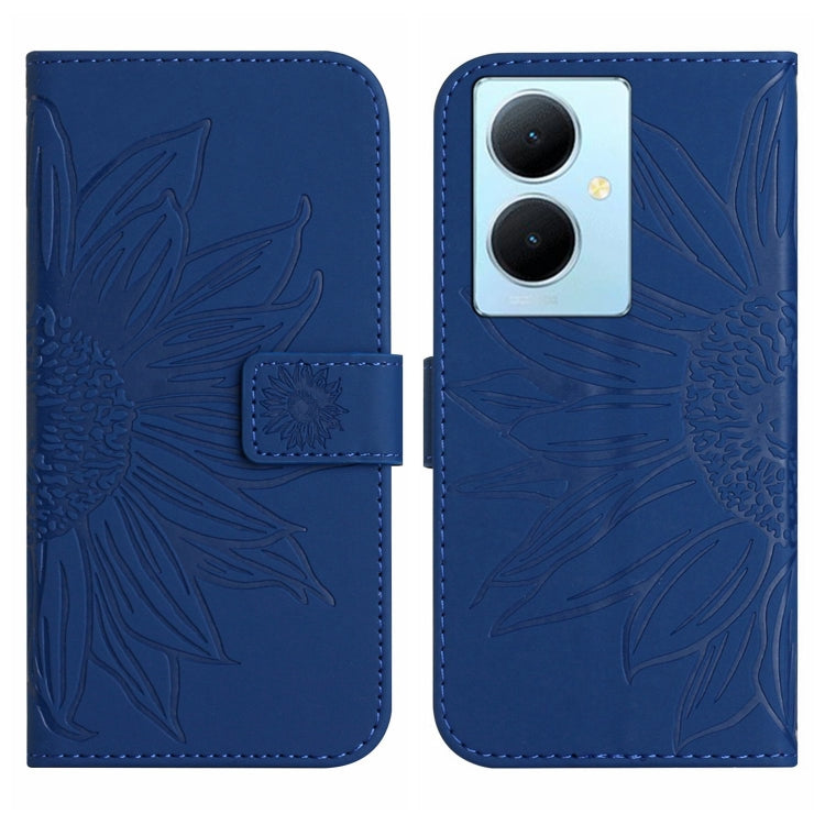 For vivo Y78+ Skin Feel Sun Flower Embossed Flip Leather Phone Case with Lanyard