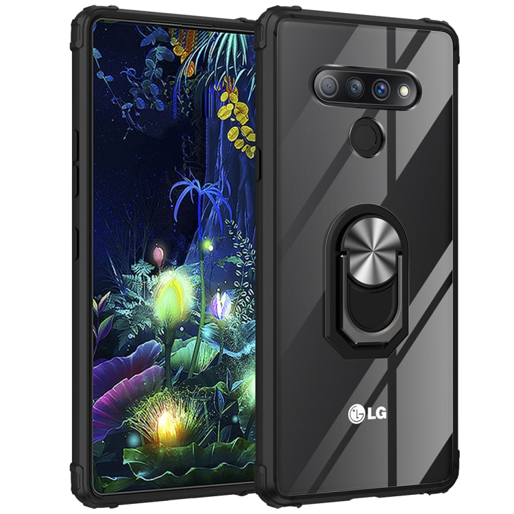 For LG Stylo 6 Shockproof Transparent TPU + Acrylic Protective Case with Ring Holder