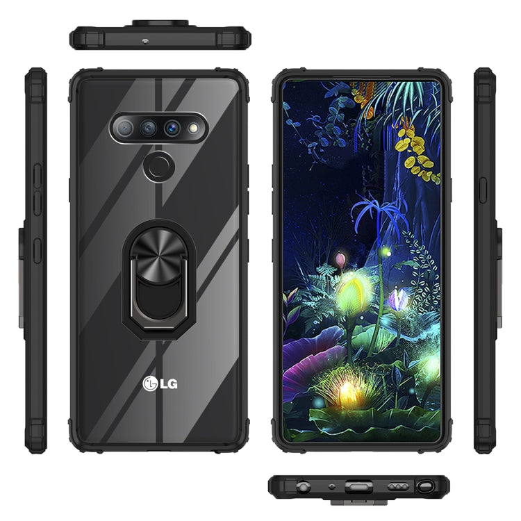 For LG Stylo 6 Shockproof Transparent TPU + Acrylic Protective Case with Ring Holder