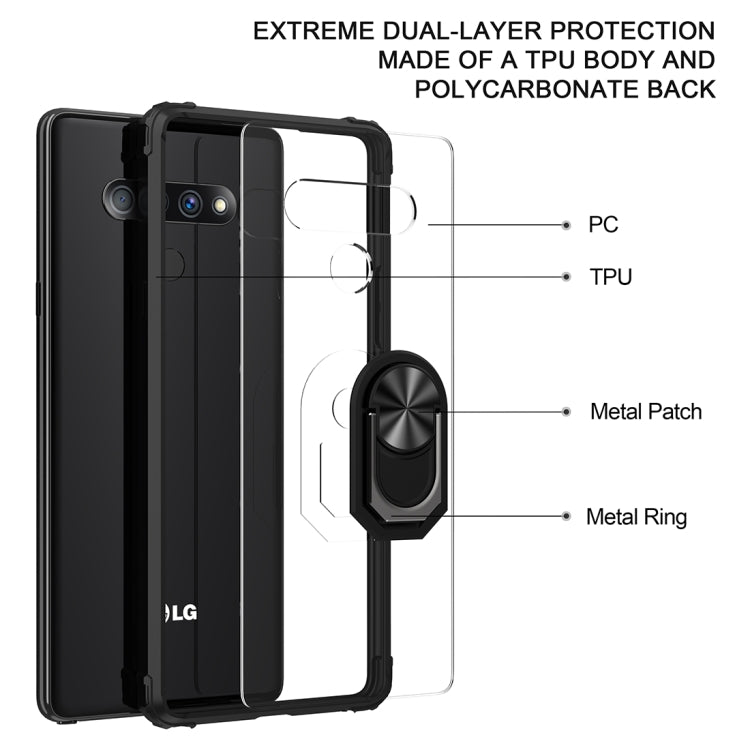 For LG Stylo 6 Shockproof Transparent TPU + Acrylic Protective Case with Ring Holder