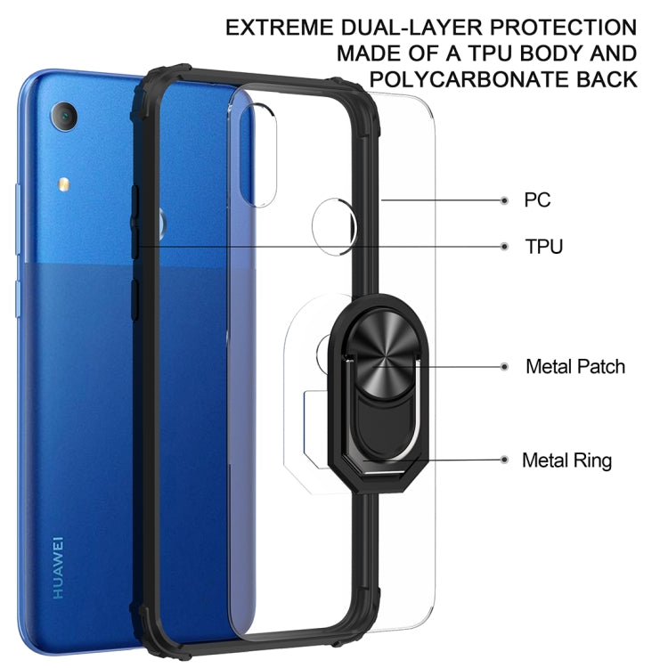 For Huawei Y6s (2019) Shockproof Transparent TPU + Acrylic Protective Case with Ring Holder