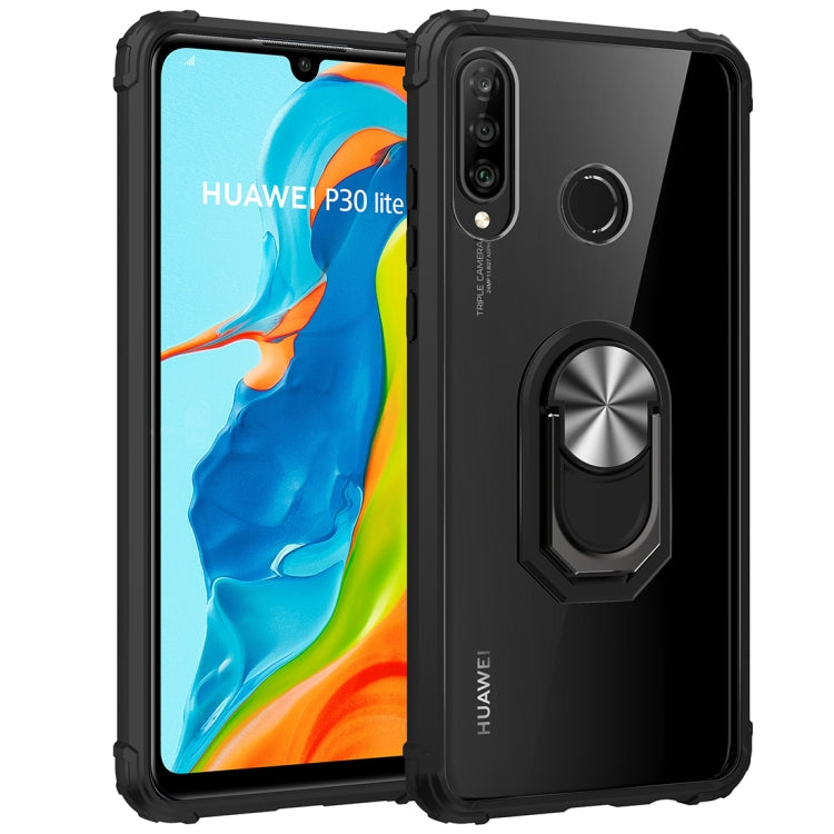 For Huawei P30 lite Shockproof Transparent TPU + Acrylic Protective Case with Ring Holder