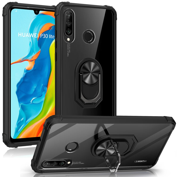 For Huawei P30 lite Shockproof Transparent TPU + Acrylic Protective Case with Ring Holder