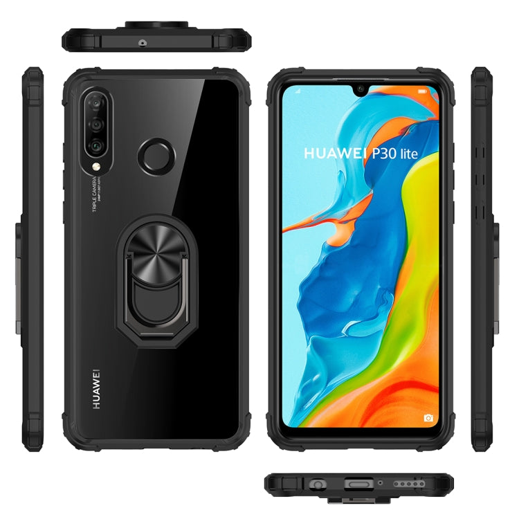 For Huawei P30 lite Shockproof Transparent TPU + Acrylic Protective Case with Ring Holder