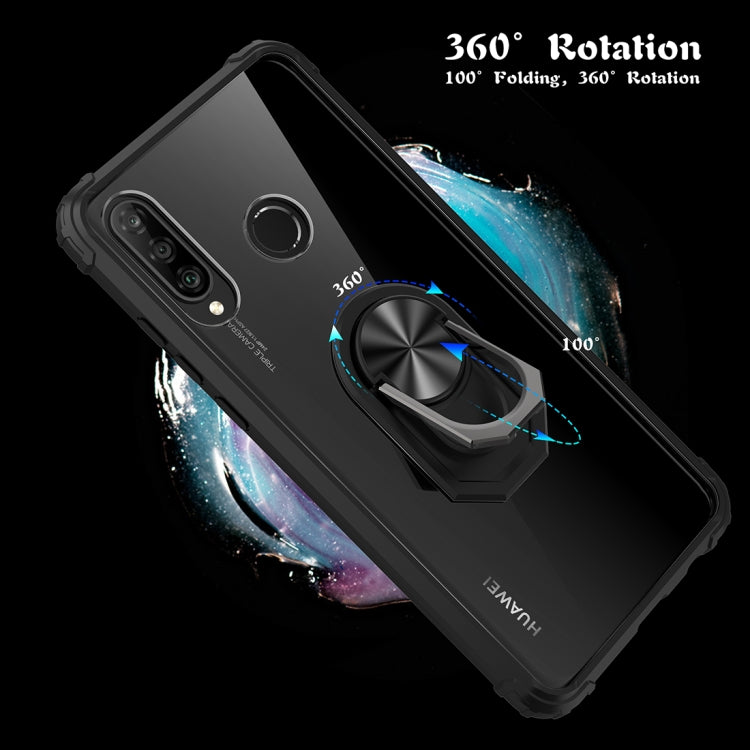 For Huawei P30 lite Shockproof Transparent TPU + Acrylic Protective Case with Ring Holder