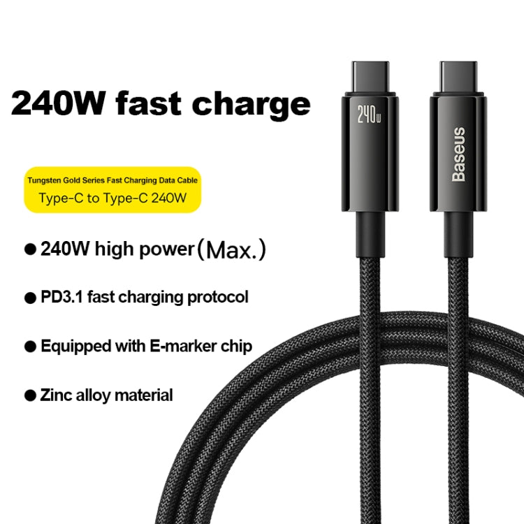 Baseus Tungsten Gold Series 240W Type-C to Type-C Fast Charging Data Cable, Length: