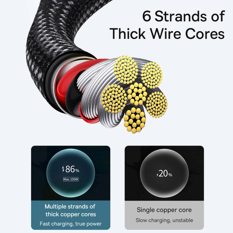 Baseus Tungsten Gold Series 100W USB to USB-C / Type-C Fast Charging Data Cable, Length: